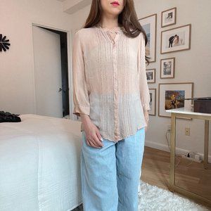 Mango Suit Pink Sheer Beaded Blouse Size 8